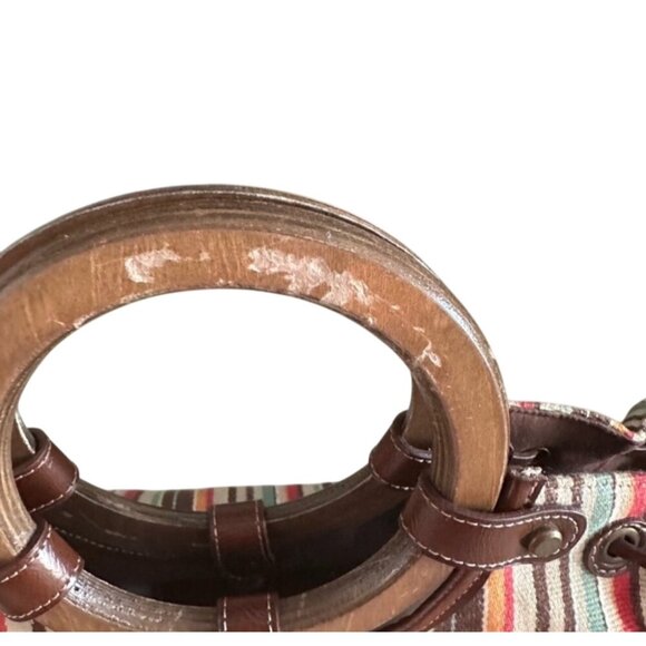 Vintage Striped Canvas & Wood Handle Tote Bag - Picture 4 of 8